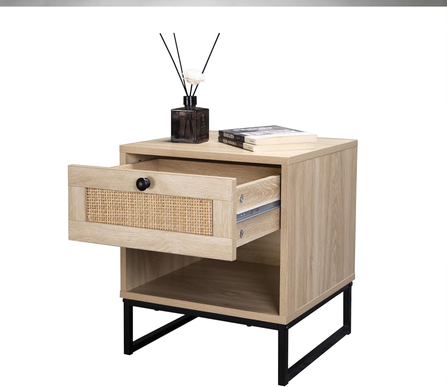 16" Wood Side Table with Drawer - Coastal Modern Design for Living Room