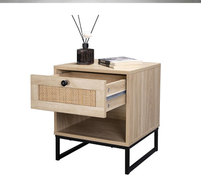 16" Wood Side Table with Drawer - Coastal Modern Design for Living Room