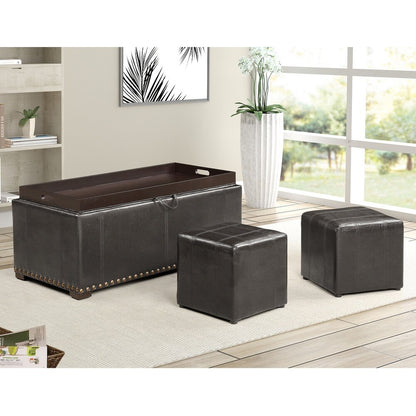 Black Storage Bench with 2 Ottomans - 40" W x 17.5" D for Living Room