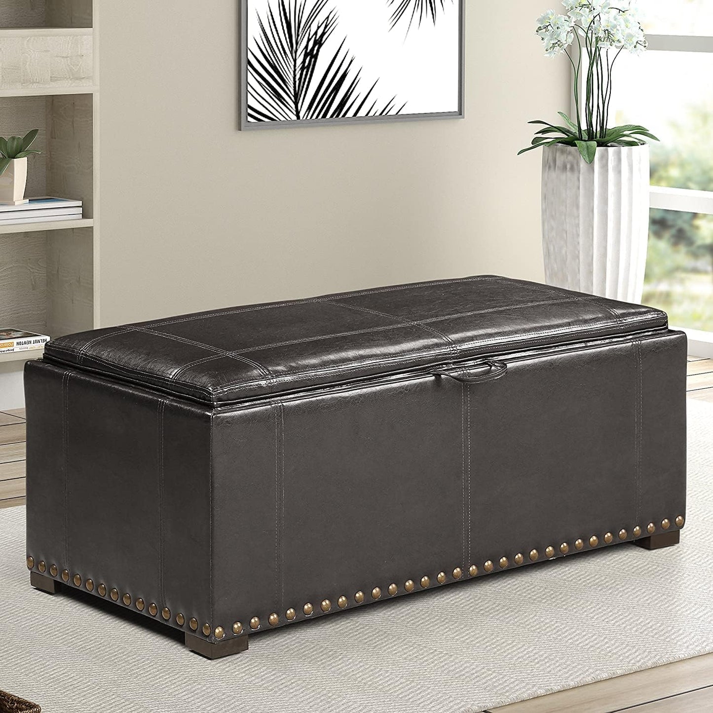 Black Storage Bench with 2 Ottomans - 40" W x 17.5" D for Living Room
