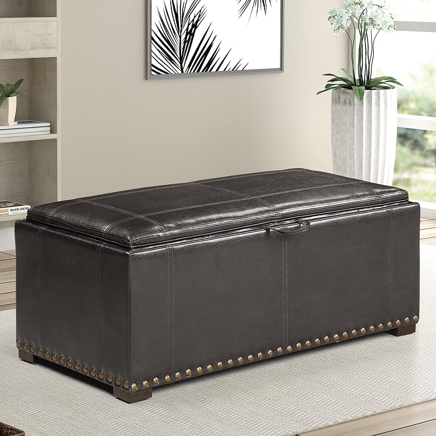 Black Storage Bench with 2 Ottomans - 40" W x 17.5" D for Living Room