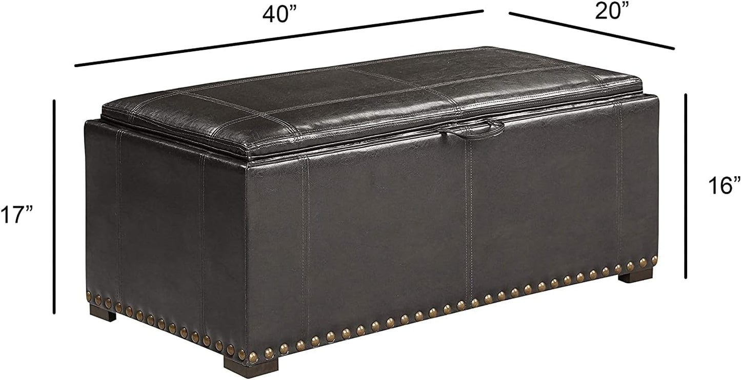 Black Storage Bench with 2 Ottomans - 40" W x 17.5" D for Living Room