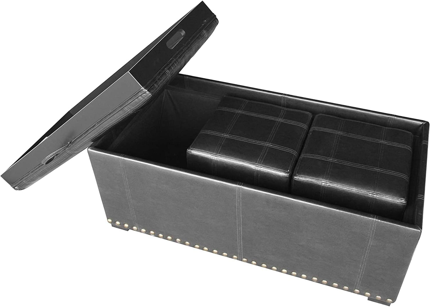 Black Storage Bench with 2 Ottomans - 40" W x 17.5" D for Living Room