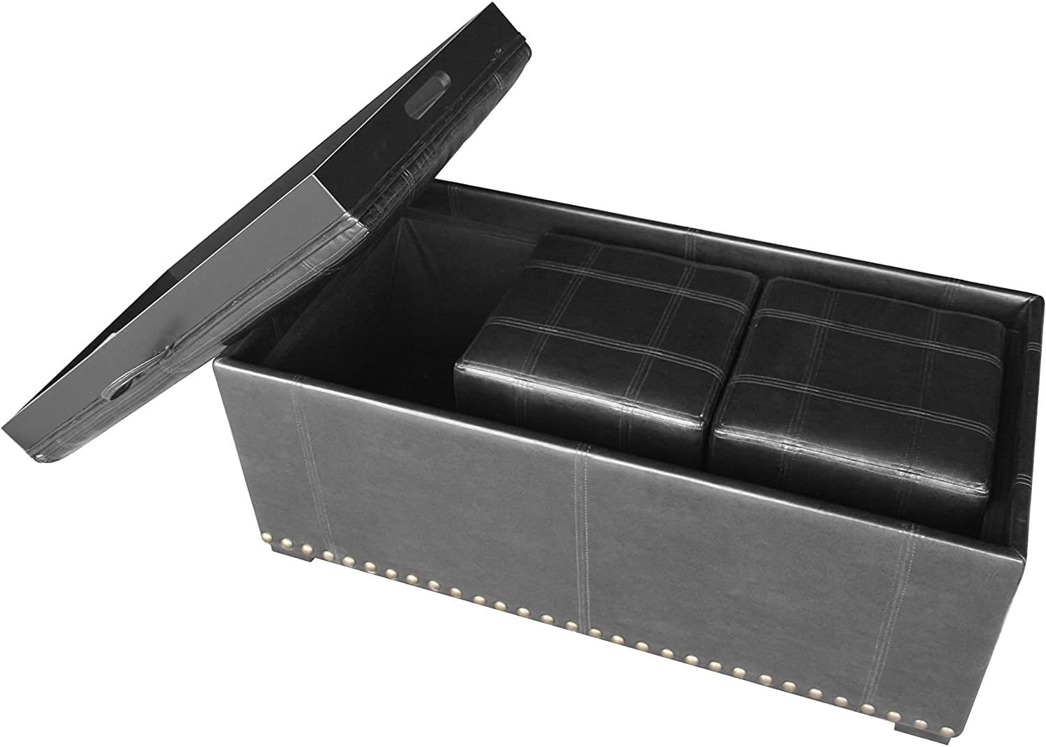 Black Storage Bench with 2 Ottomans - 40" W x 17.5" D for Living Room