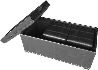 Black Storage Bench with 2 Ottomans - 40" W x 17.5" D for Living Room