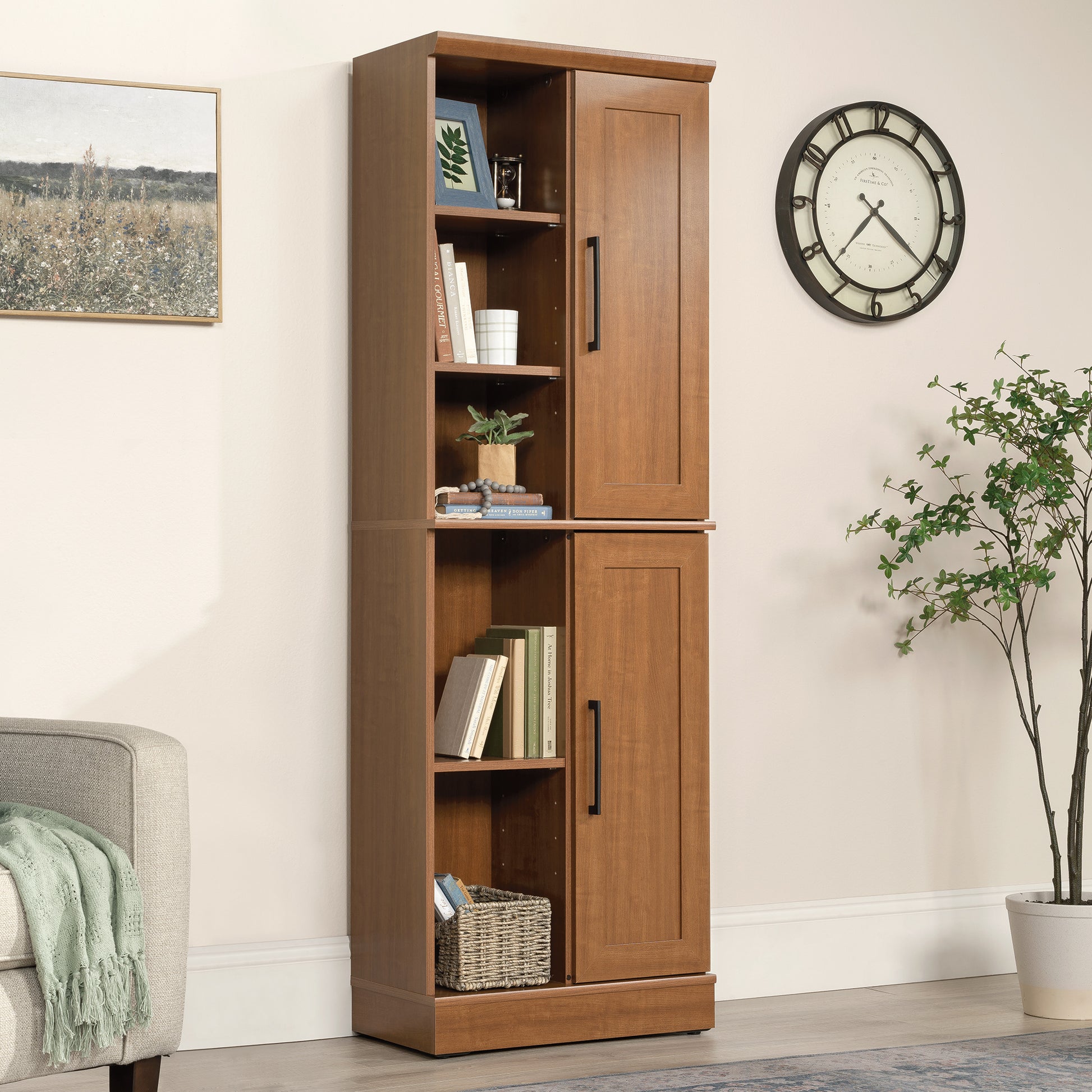 Brown Oak Storage Cabinet - 6 Shelves Adjustable