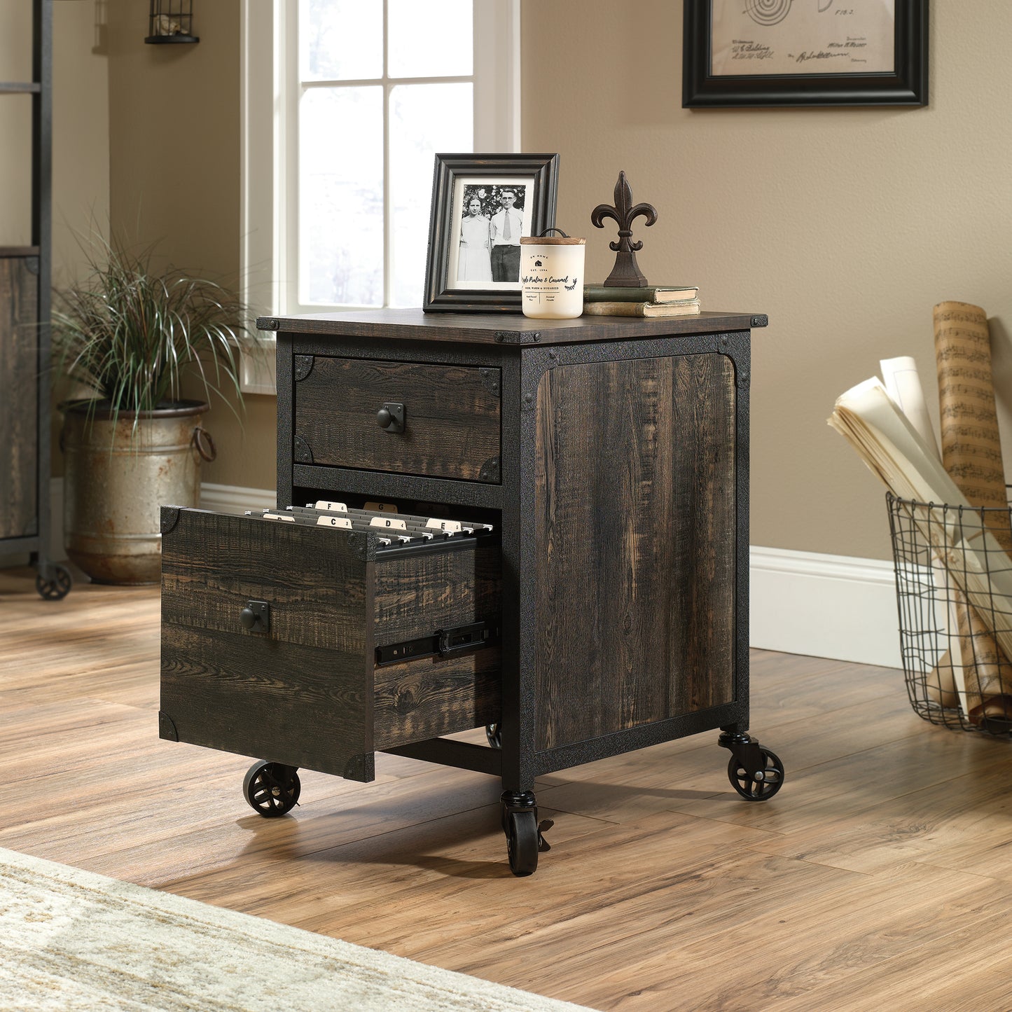 File Pedestal - Dark Oak Finish | Mobile Filing Cabinet