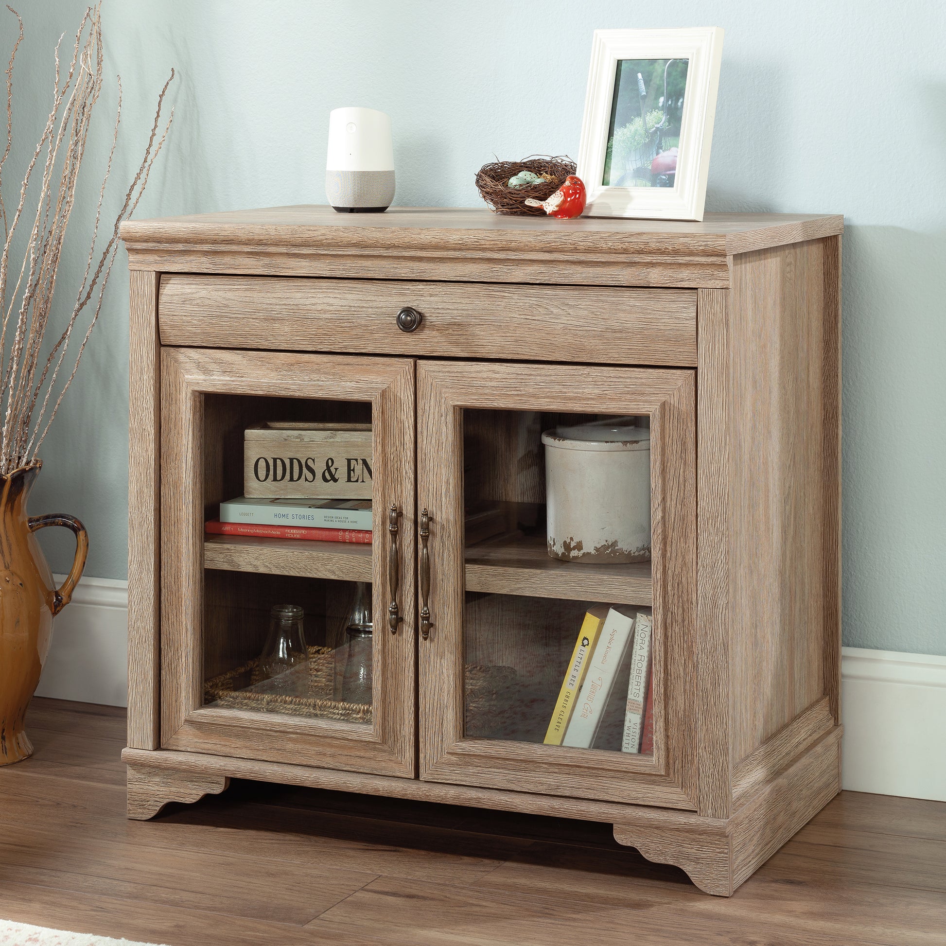 Black Shabby Chic Office Cabinet with 2 Drawers for Home Office