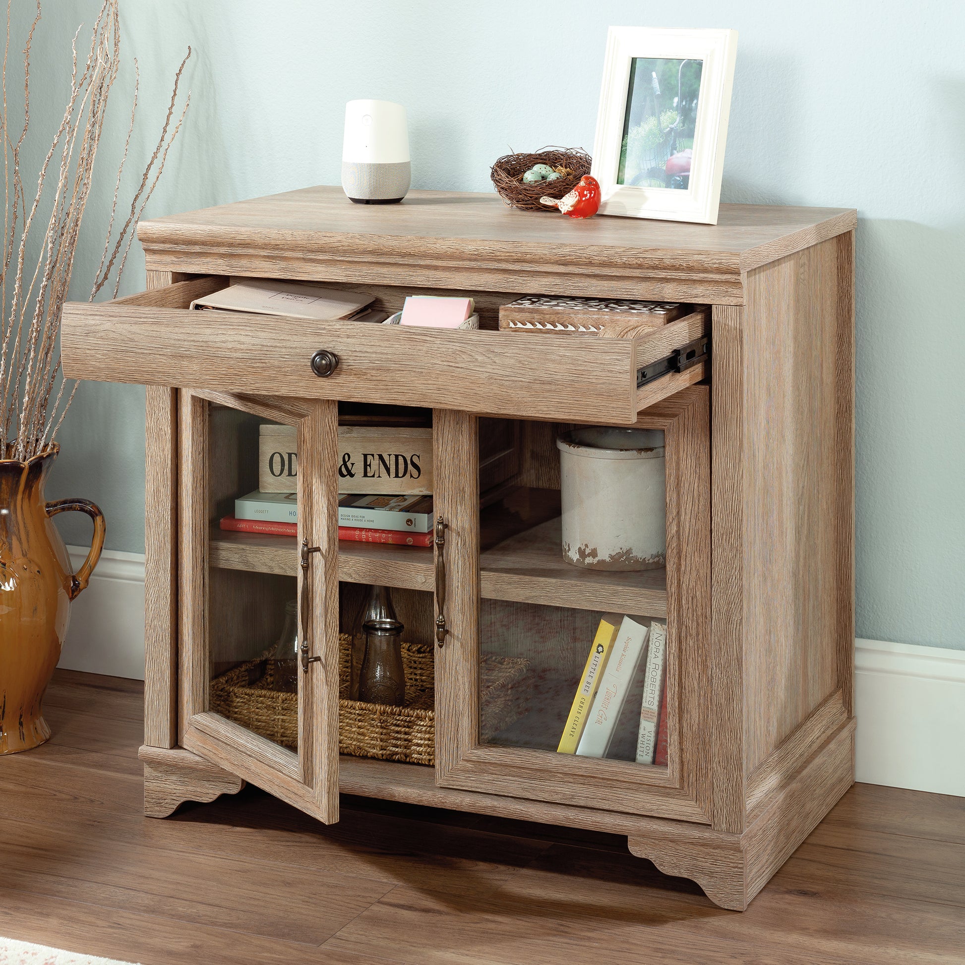 Black Shabby Chic Office Cabinet with 2 Drawers for Home Office