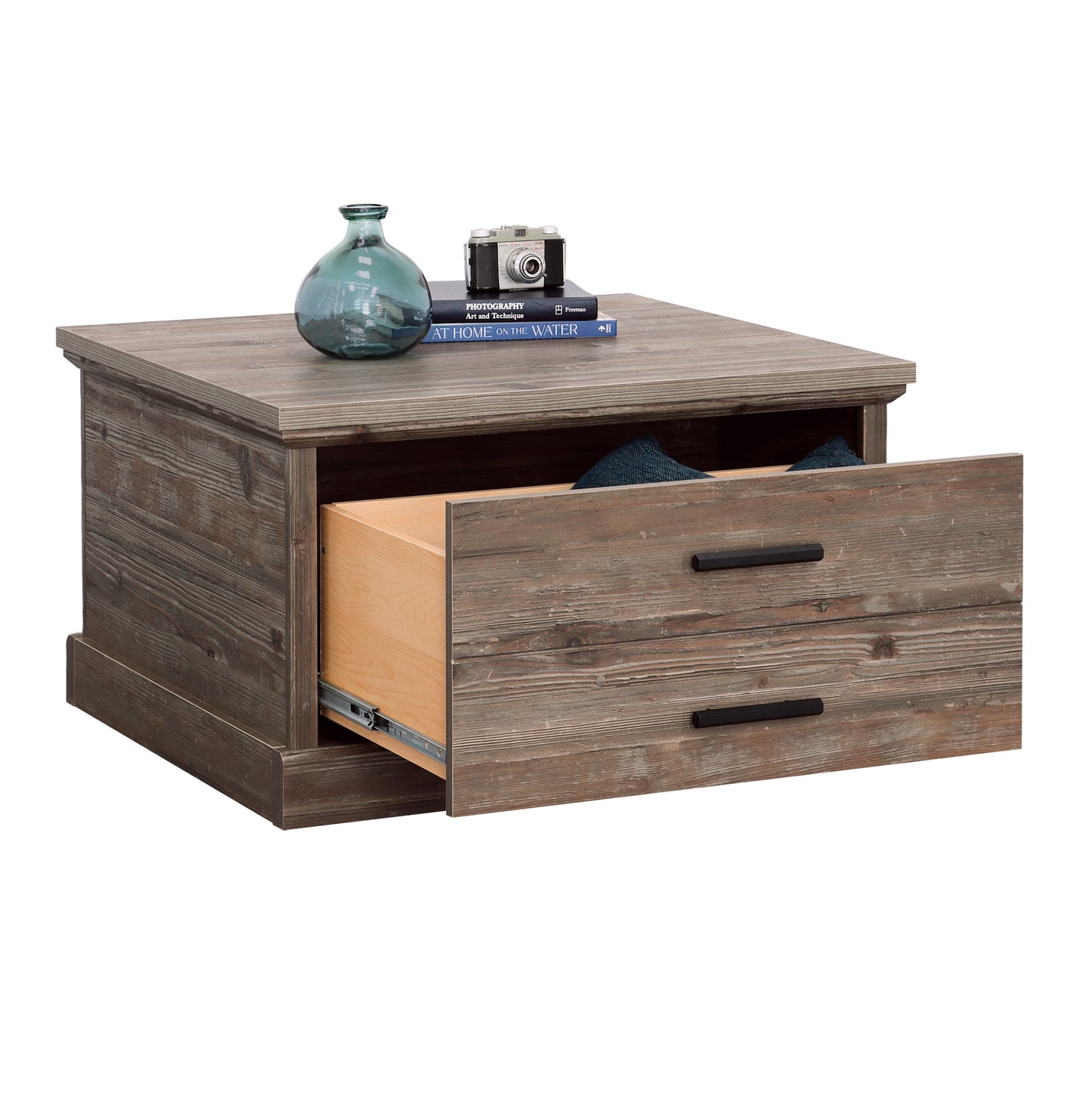 Brown Farmhouse Coffee Table with Storage Drawers