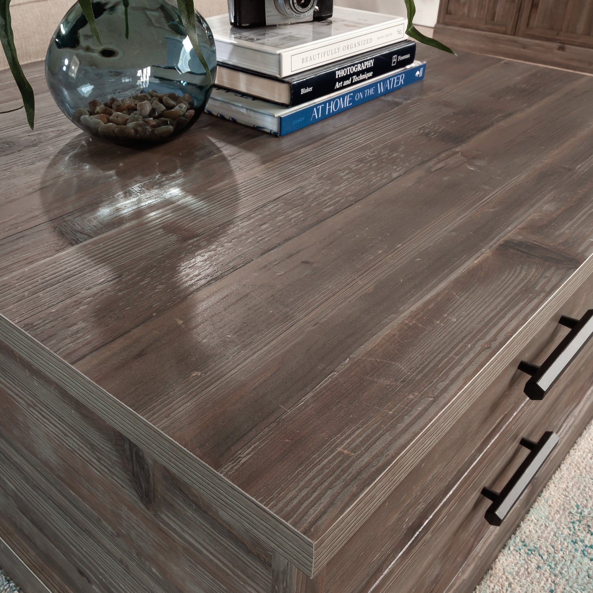 Brown Farmhouse Coffee Table with Storage Drawers