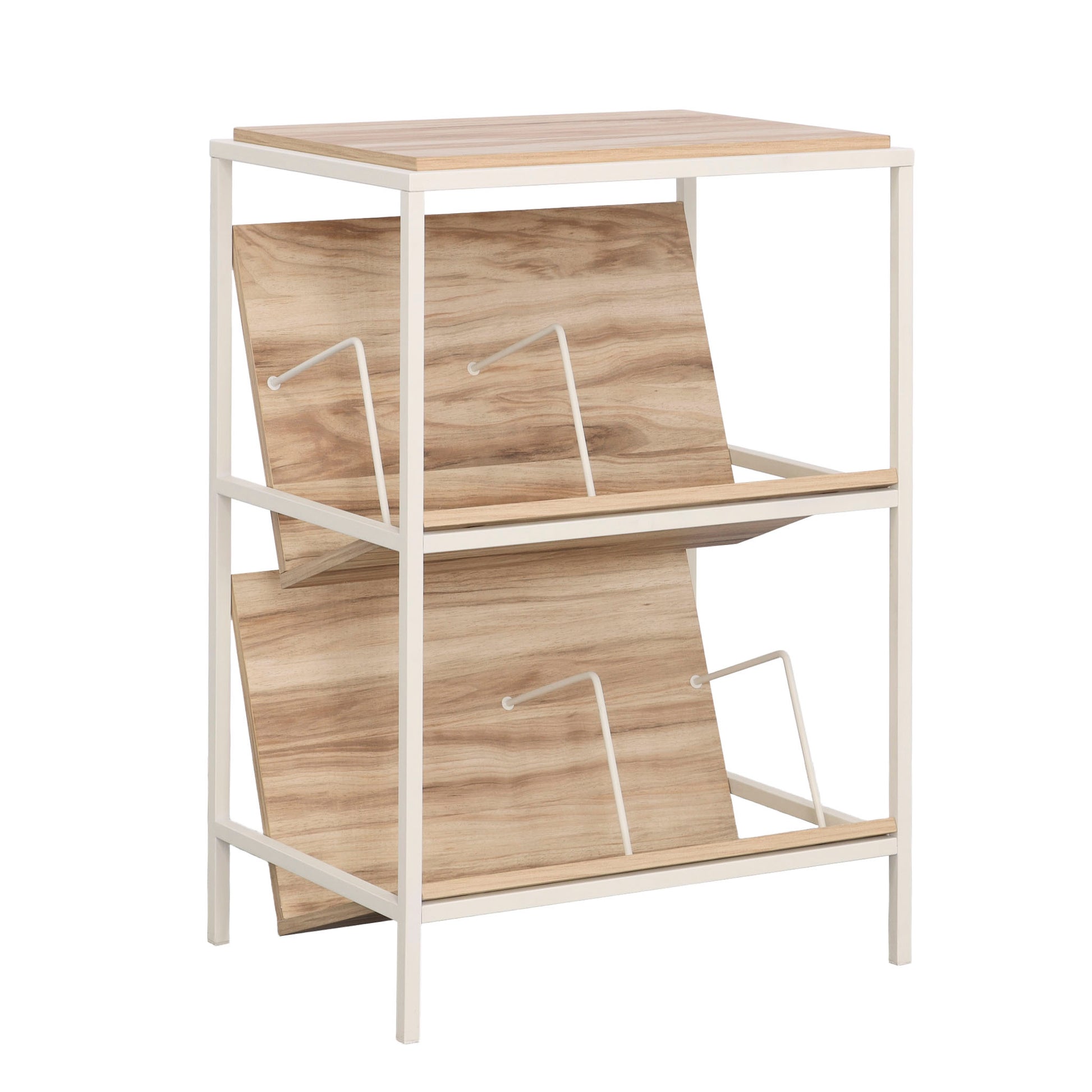 Accent Storage with Tilted Shelves, Acacia finish