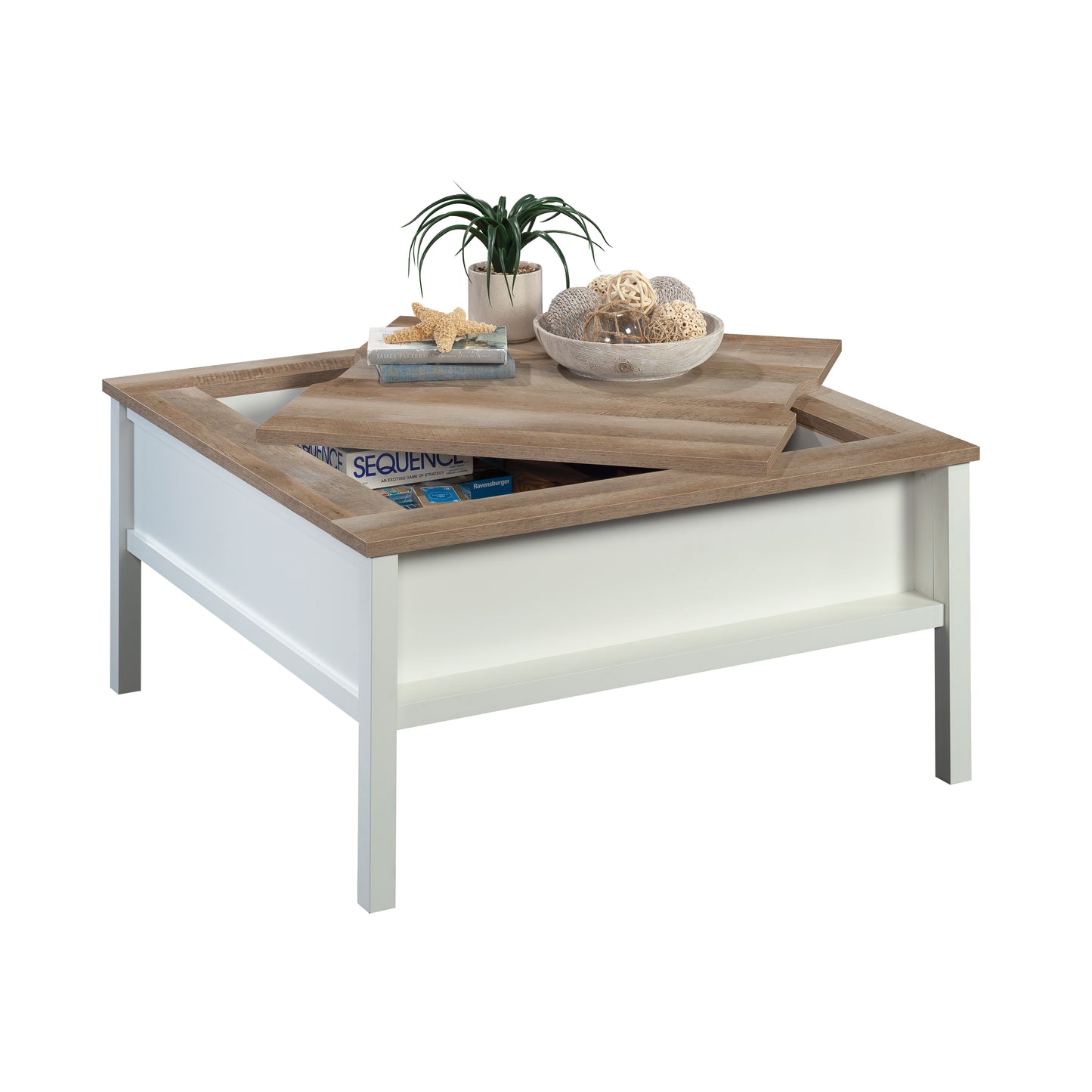 White Square Gaming Desk Table with Chess Storage
