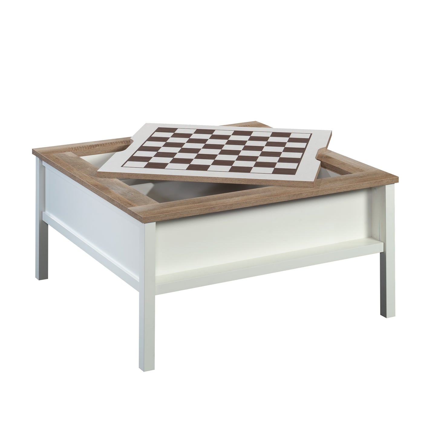 White Square Gaming Desk Table with Chess Storage