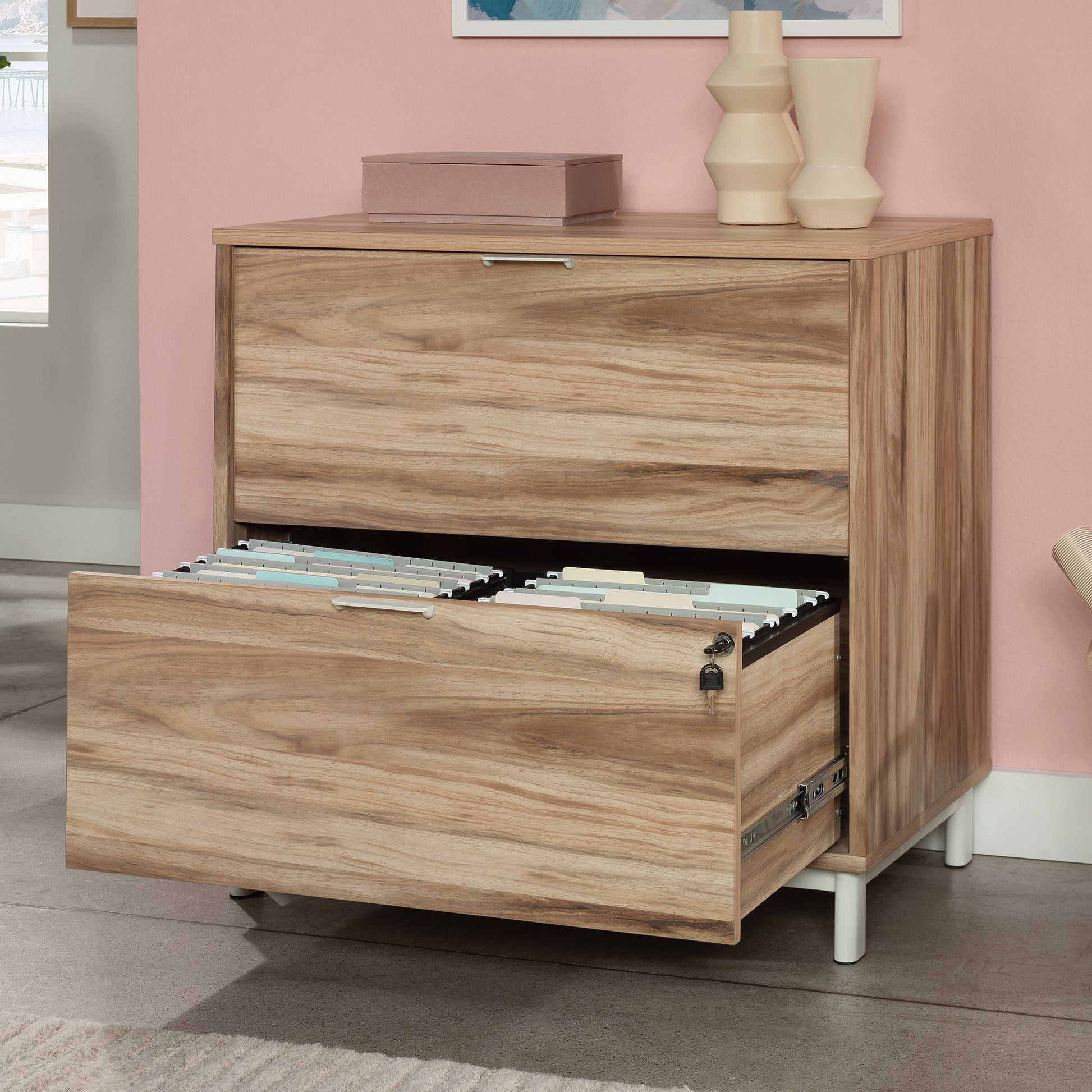2-Drawer Filing Cabinet - Brown Oak Finish