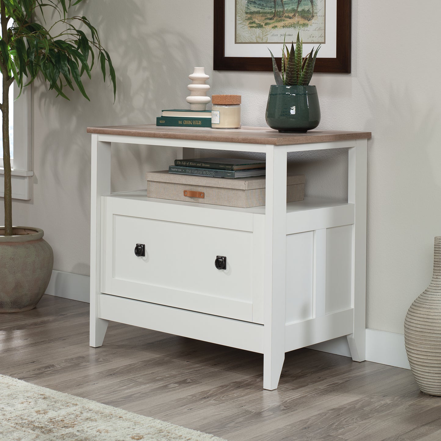 Farmhouse Brown Filing Cabinet with Shelves for Office Storage