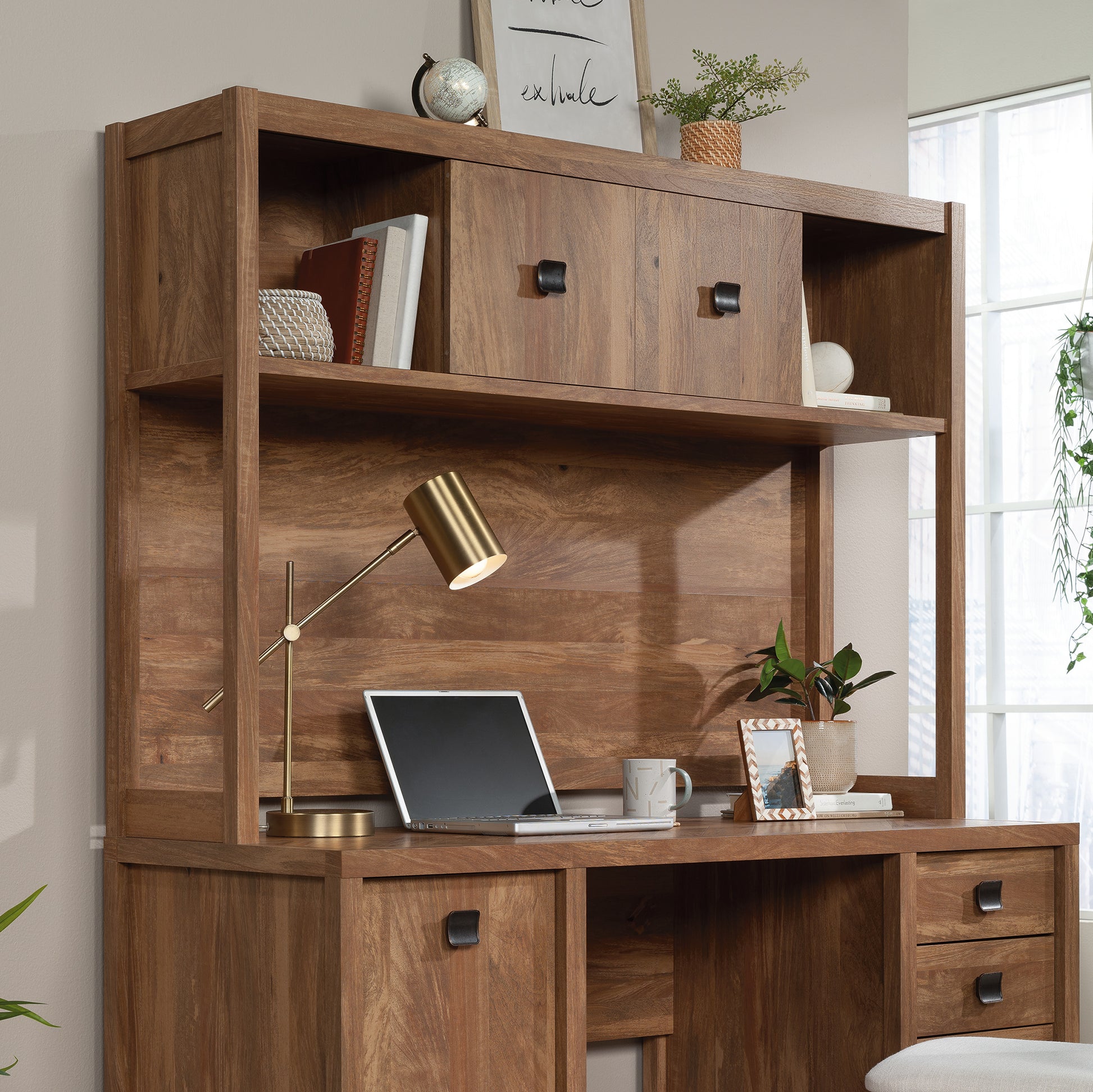 Hutch with Hidden Storage - Brown Industrial Style