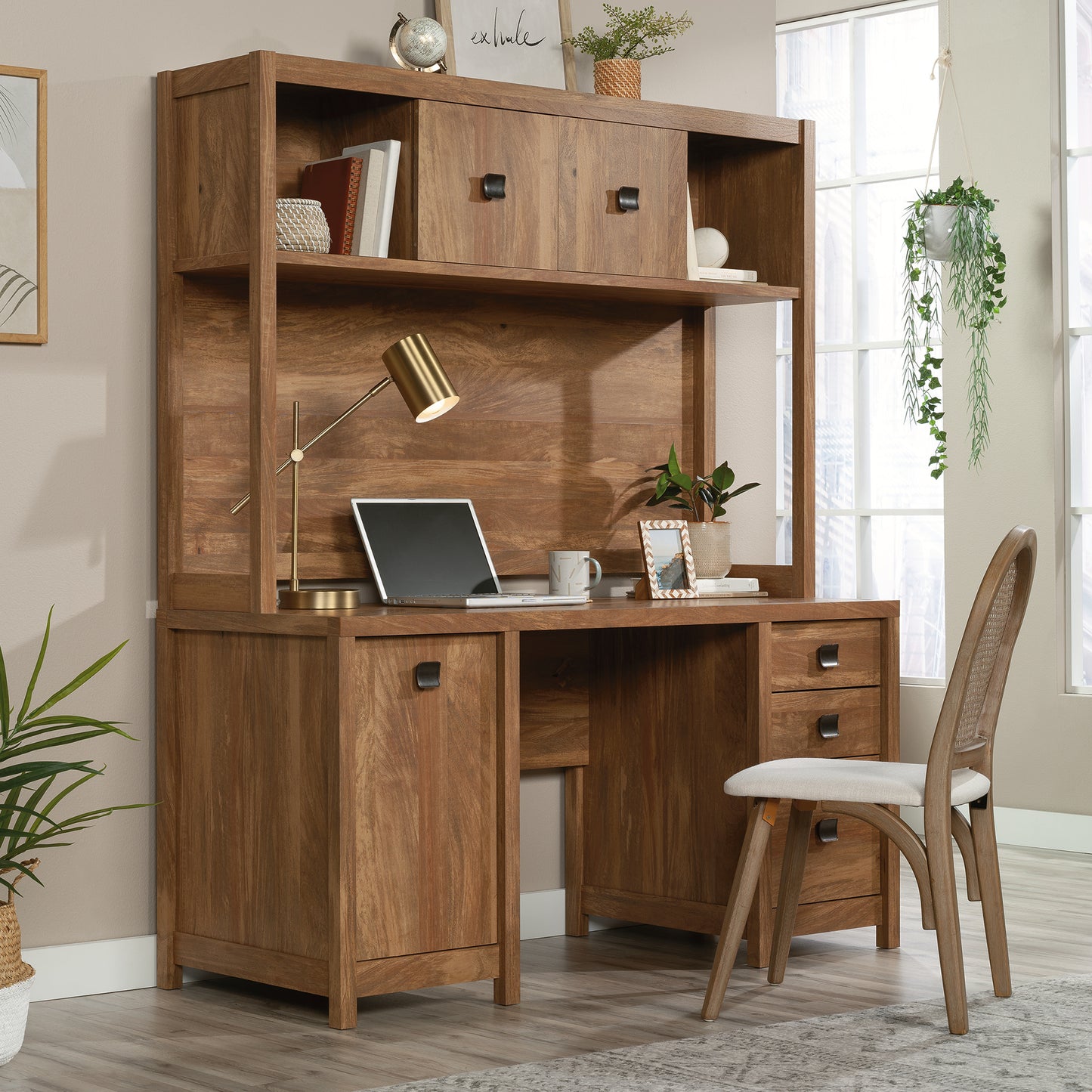 Hutch with Hidden Storage - Brown Industrial Style