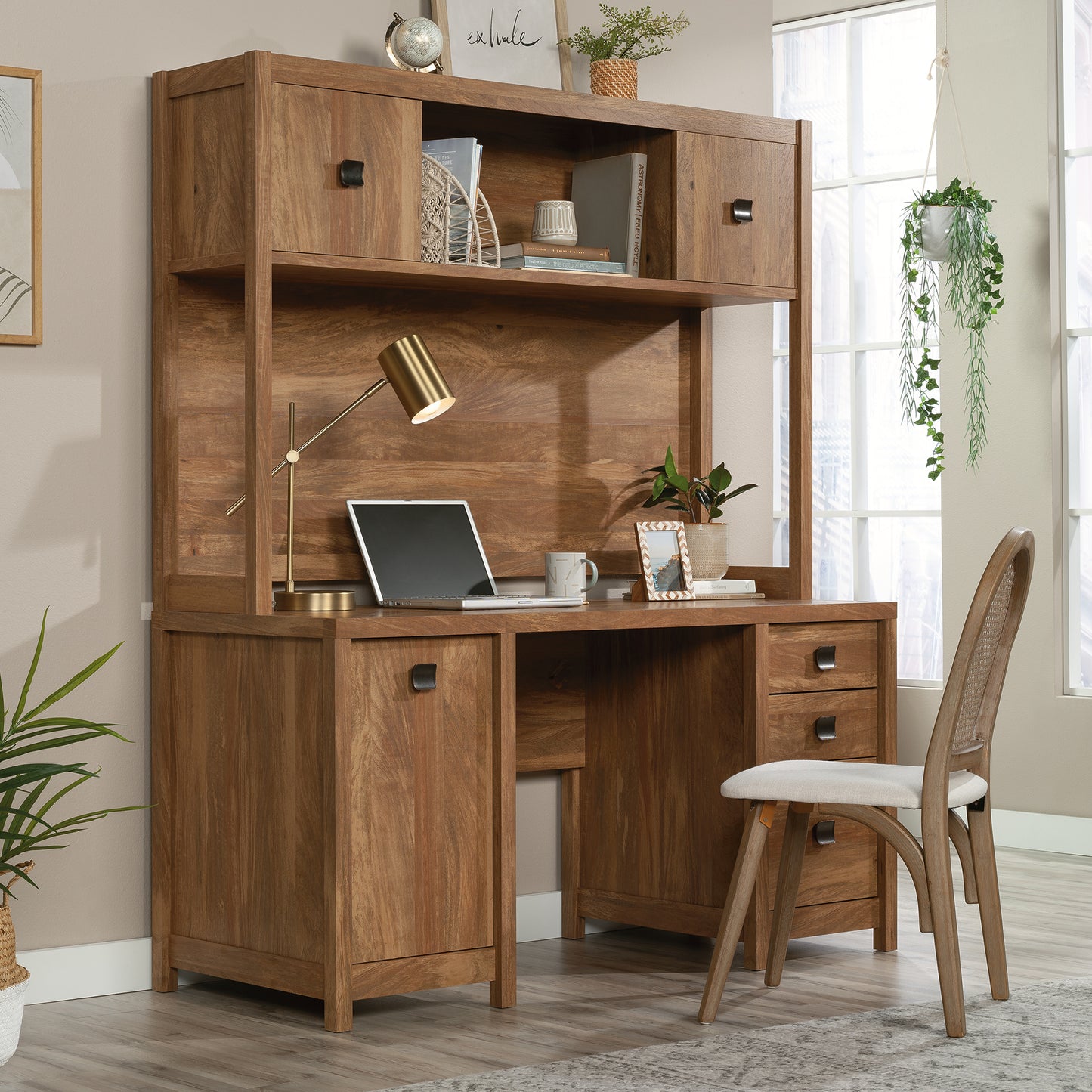 Hutch with Hidden Storage - Brown Industrial Style