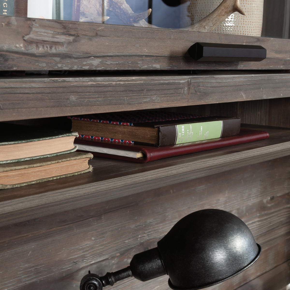 Hutch with Glass Doors - Brown Display Shelf Unit