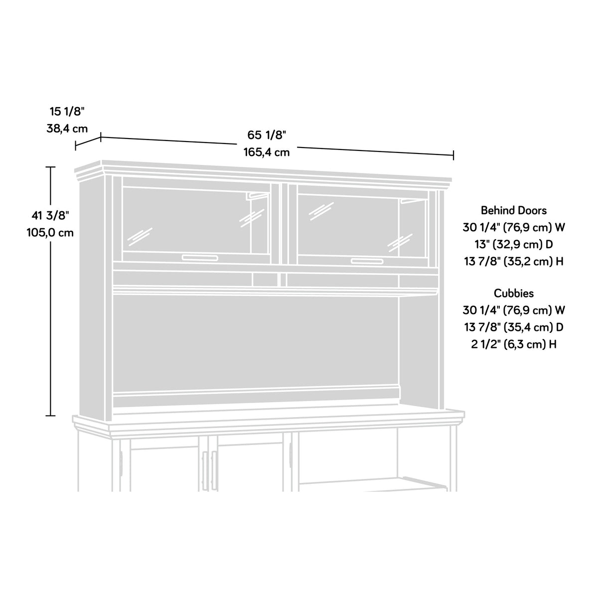 Hutch with Glass Doors - Brown Display Shelf Unit