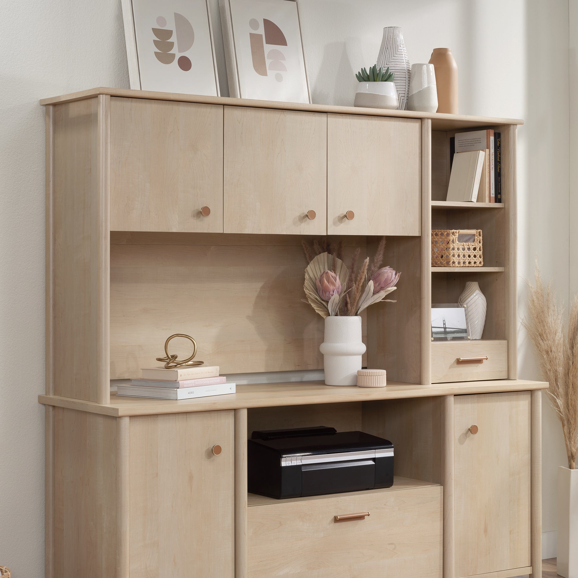 White Desktop Hutch with Adjustable Shelves - Office Storage