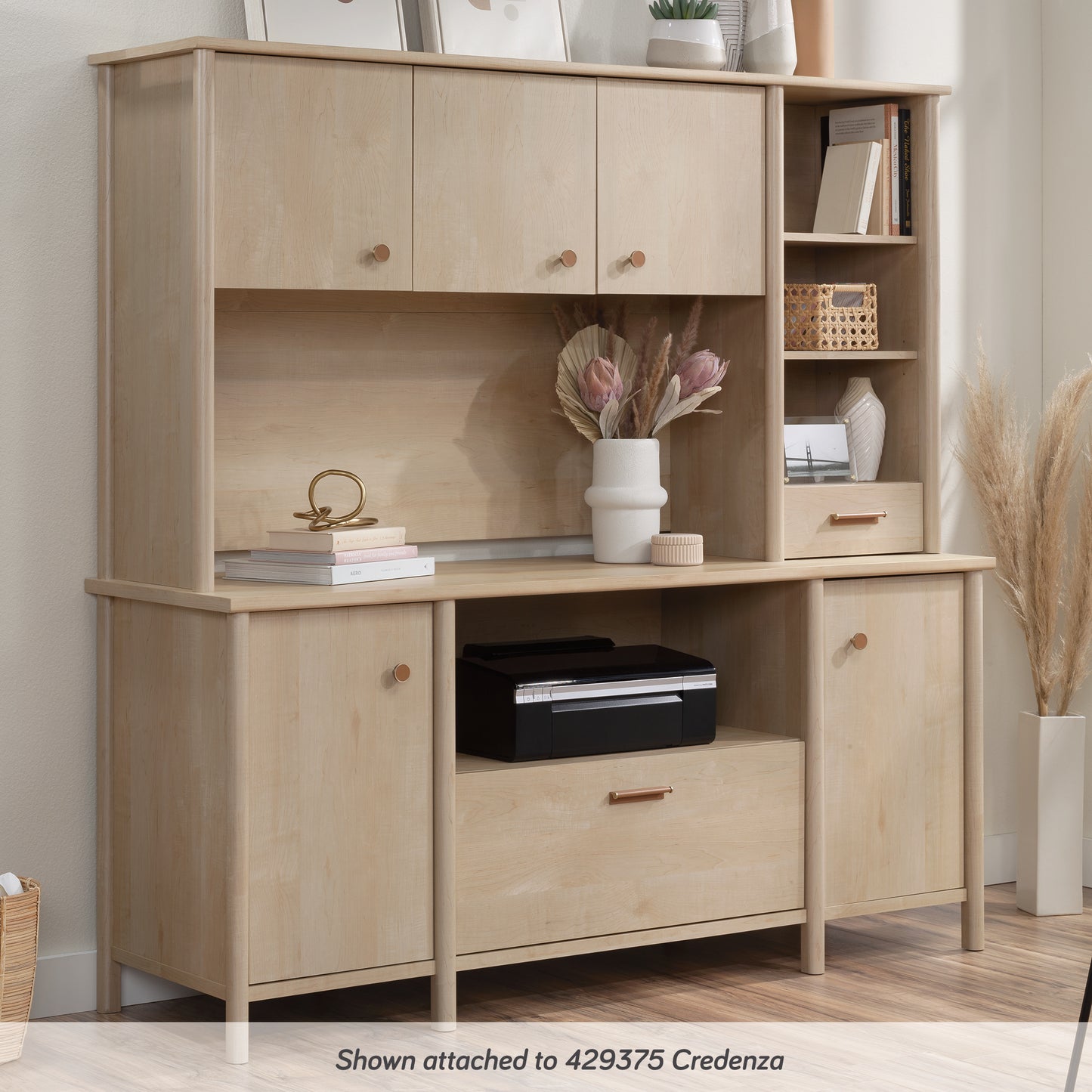 White Desktop Hutch with Adjustable Shelves - Office Storage