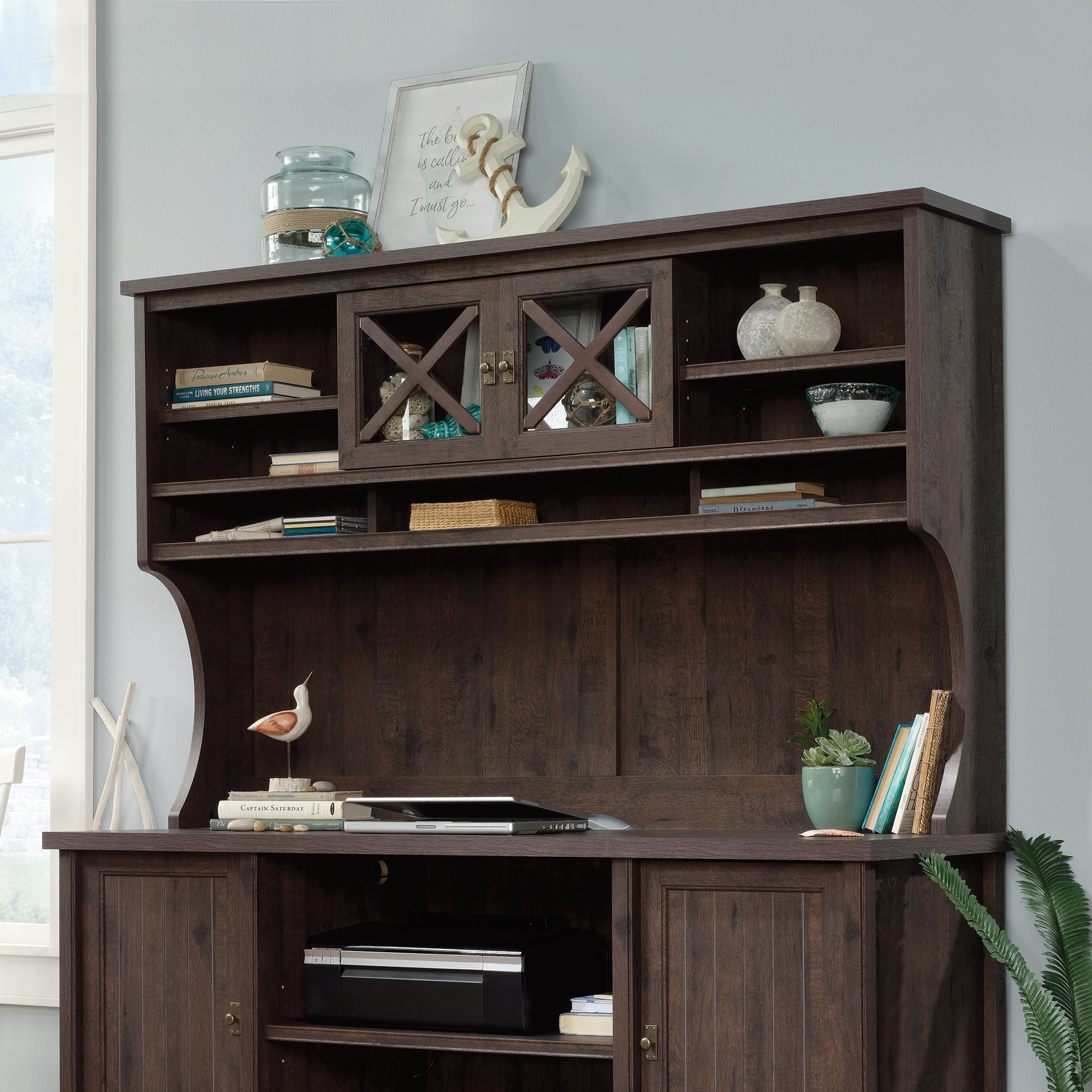 Brown 4 Shelf Hutch - Office Storage Cabinet
