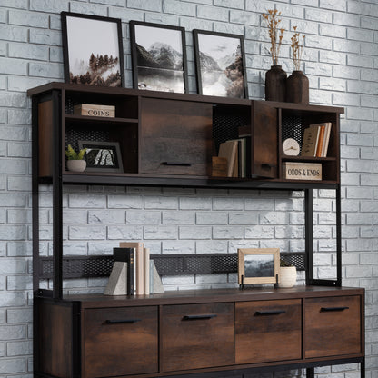 Brown Wood Office Hutch with Shelves - 36.77" W for Living Room
