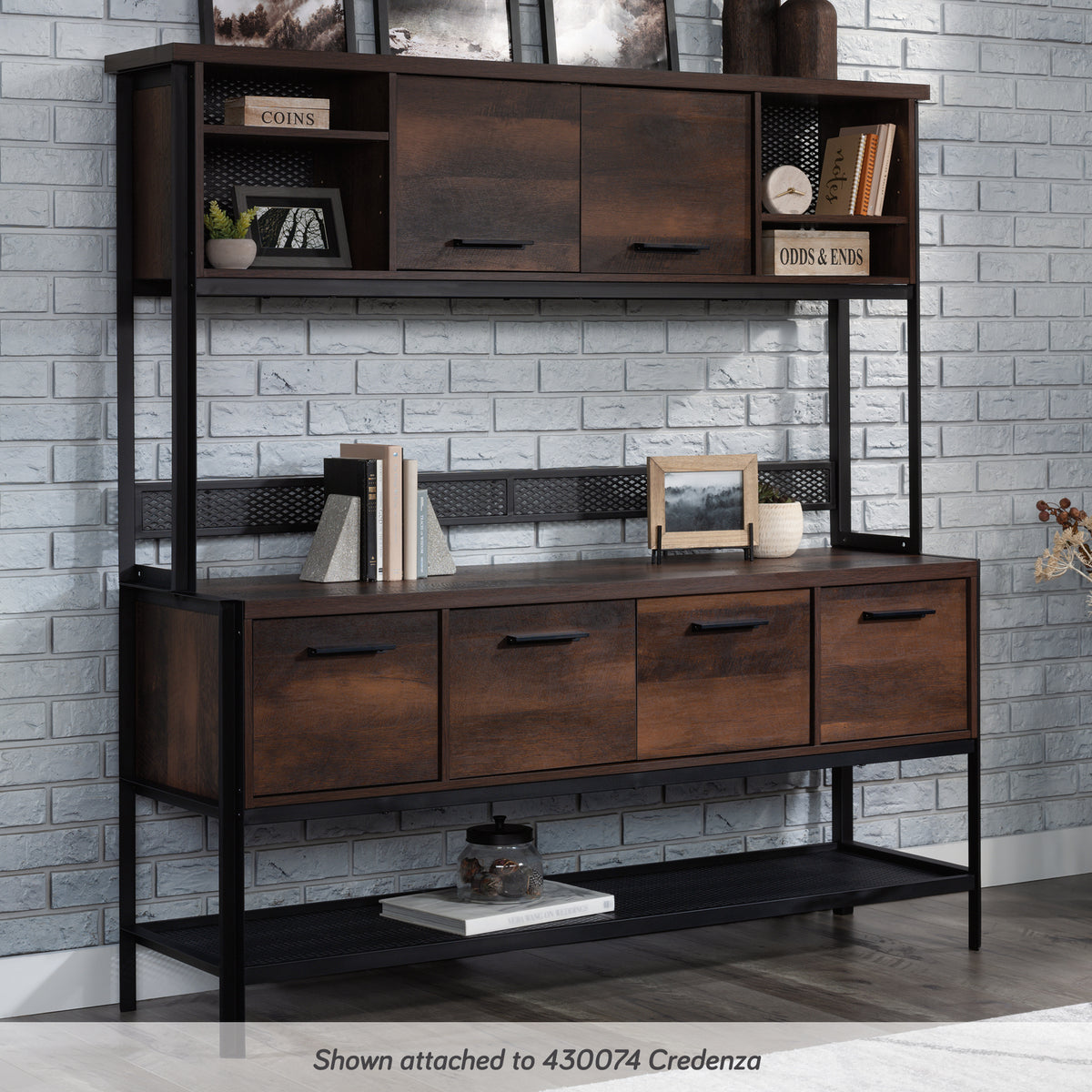 Brown Wood Office Hutch with Shelves - 36.77" W for Living Room