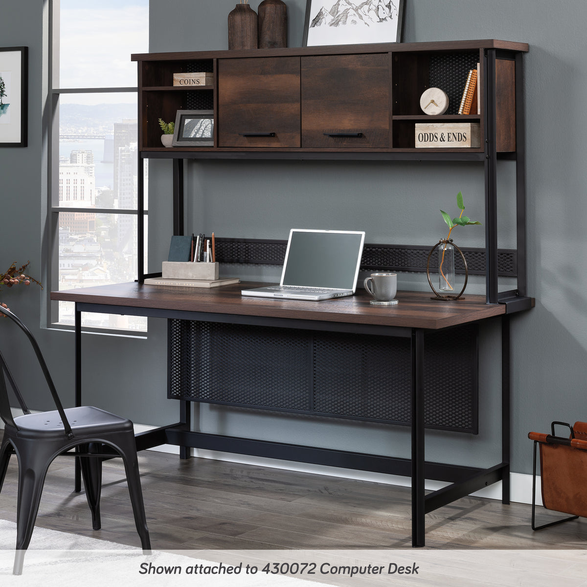 Brown Wood Office Hutch with Shelves - 36.77" W for Living Room