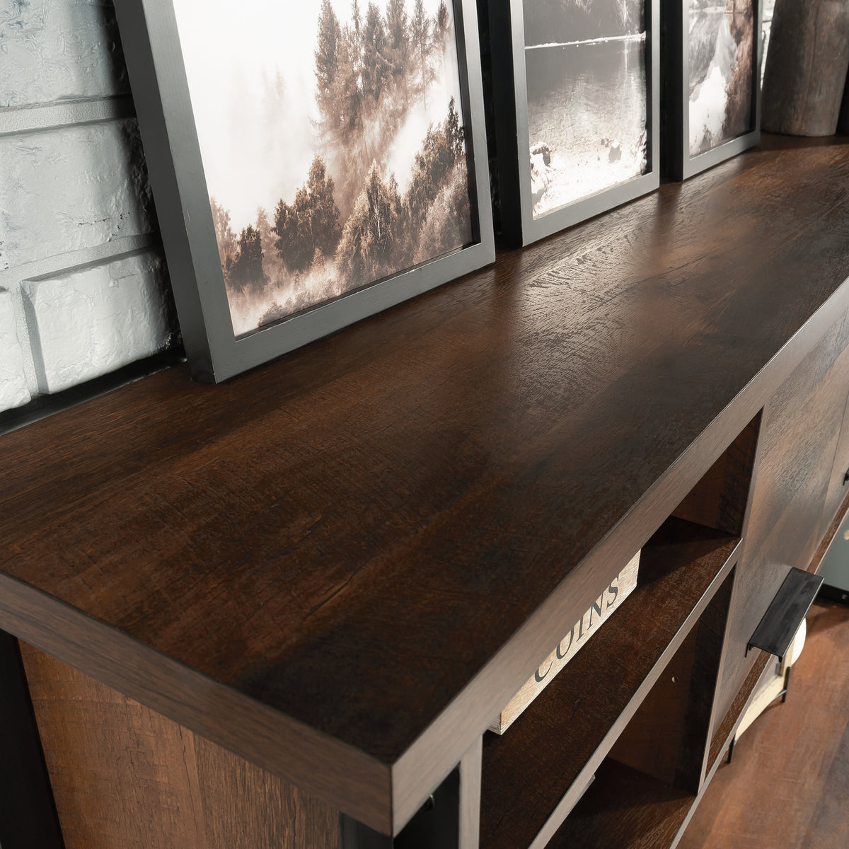 Brown Wood Office Hutch with Shelves - 36.77" W for Living Room