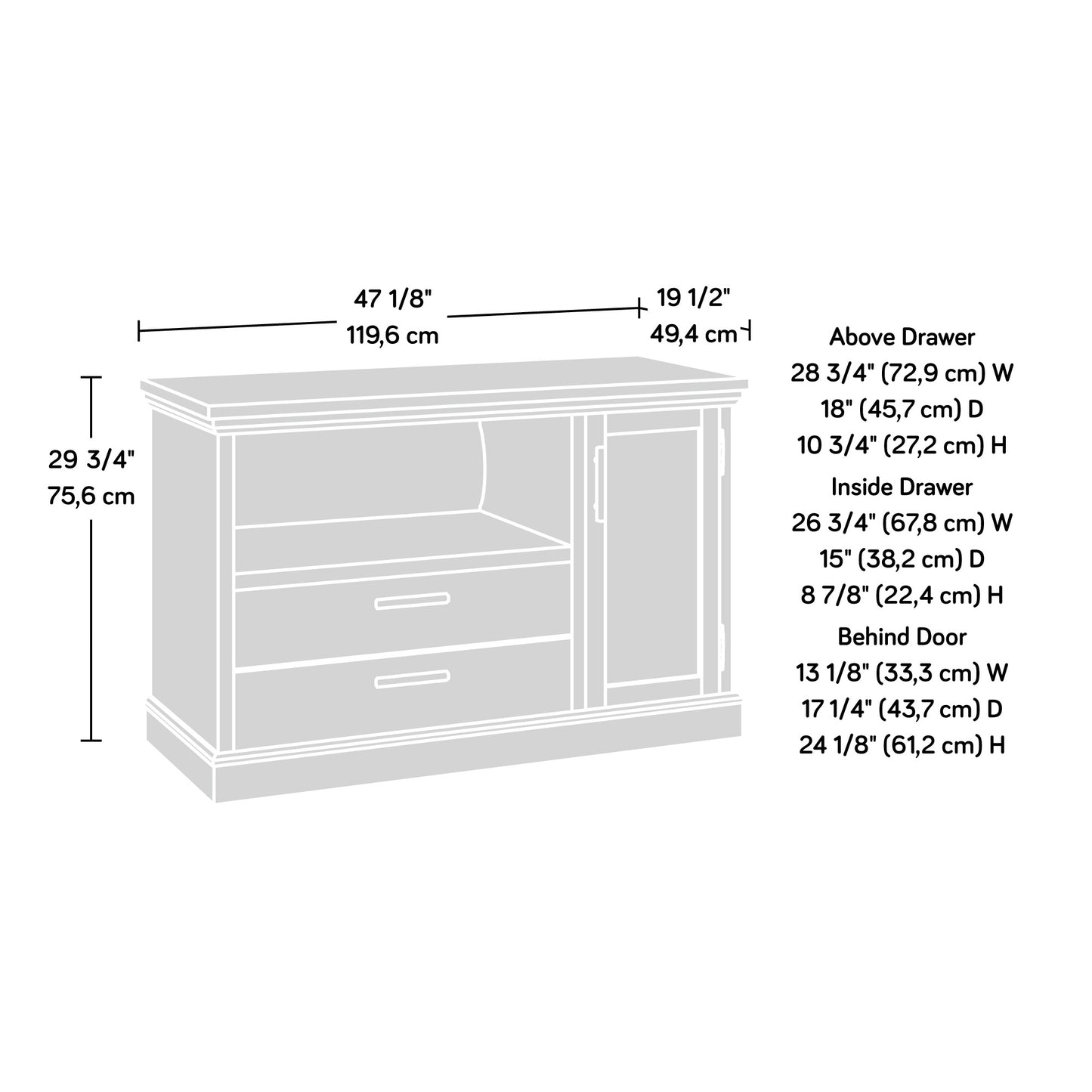 Brown Farmhouse File Credenza with Adjustable Shelves for Office Storage