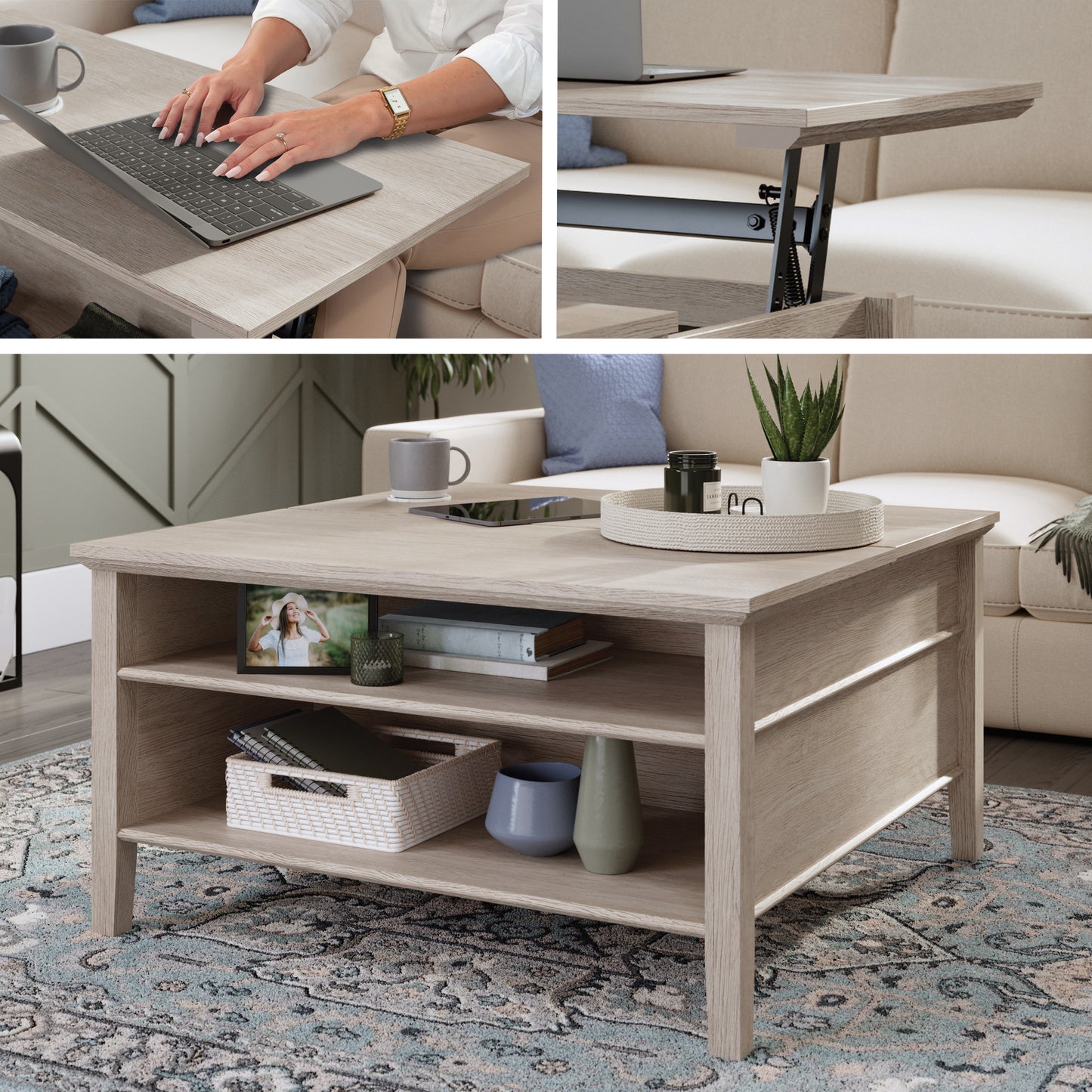 Brown Lift Top Coffee Table - 36" Rectangular for Living Room