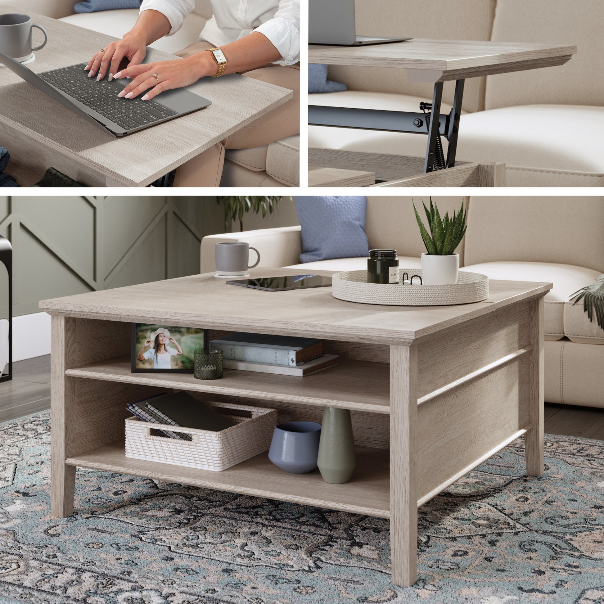 Brown Lift Top Coffee Table - 36" Rectangular for Living Room