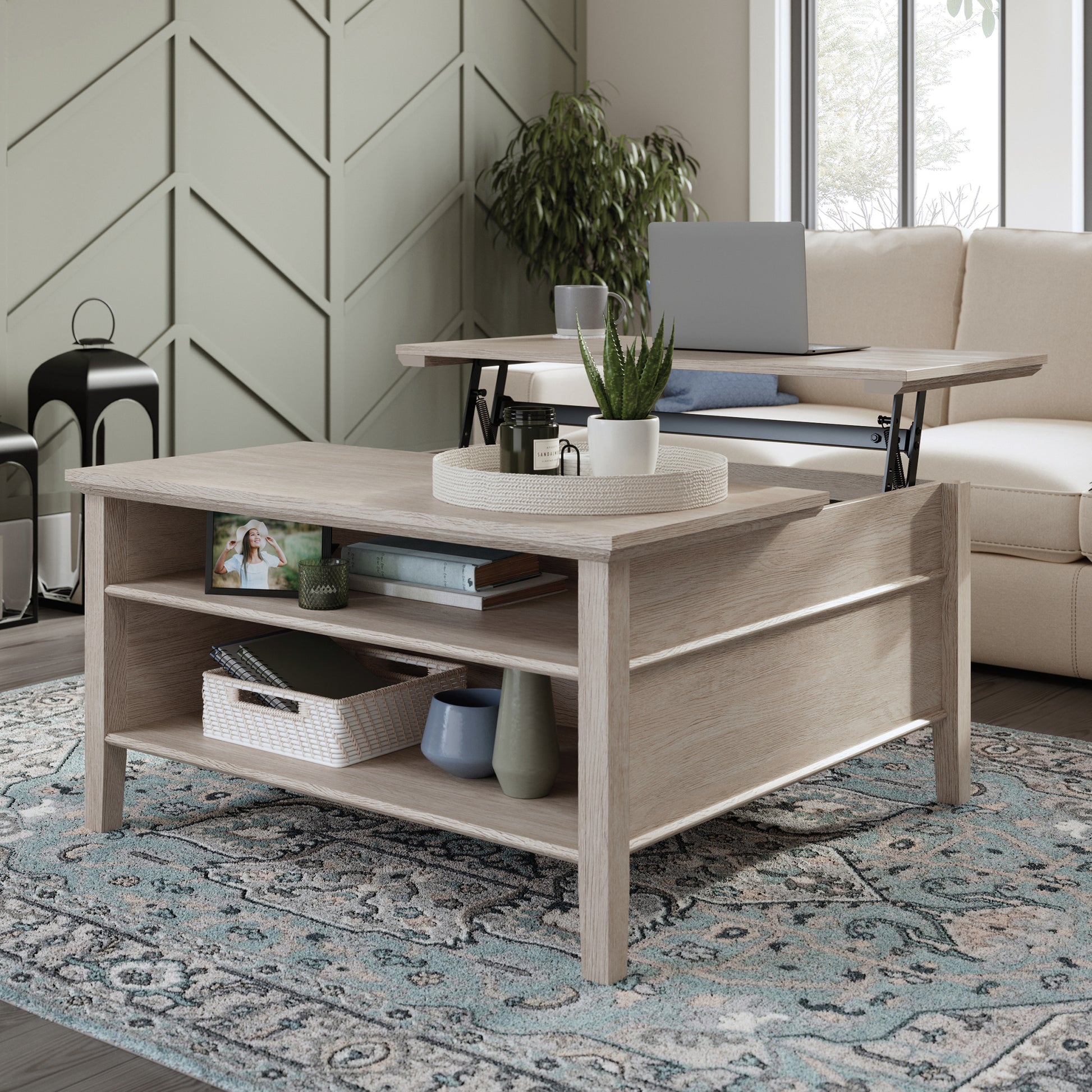 Brown Lift Top Coffee Table - 36" Rectangular for Living Room