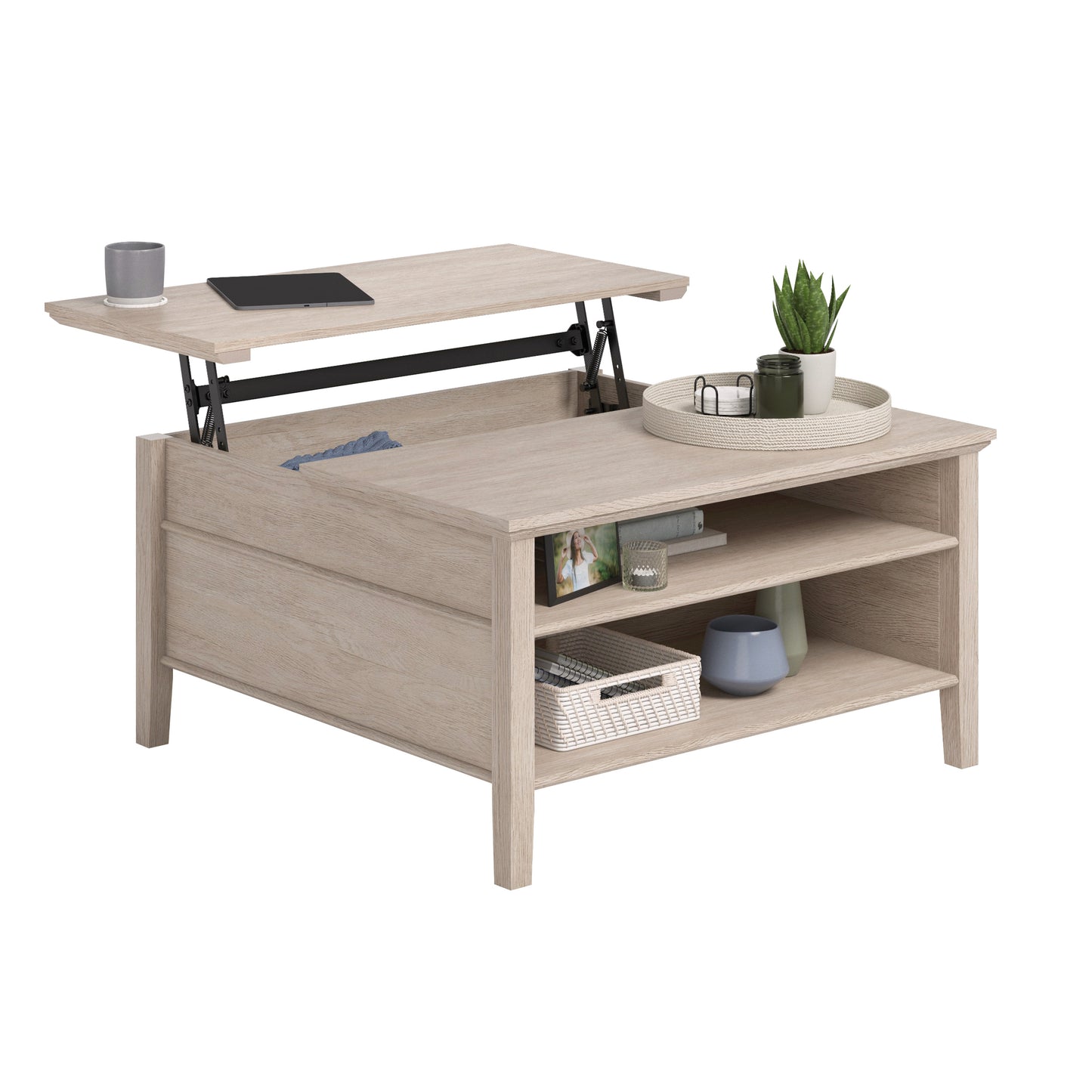 Brown Lift Top Coffee Table - 36" Rectangular for Living Room