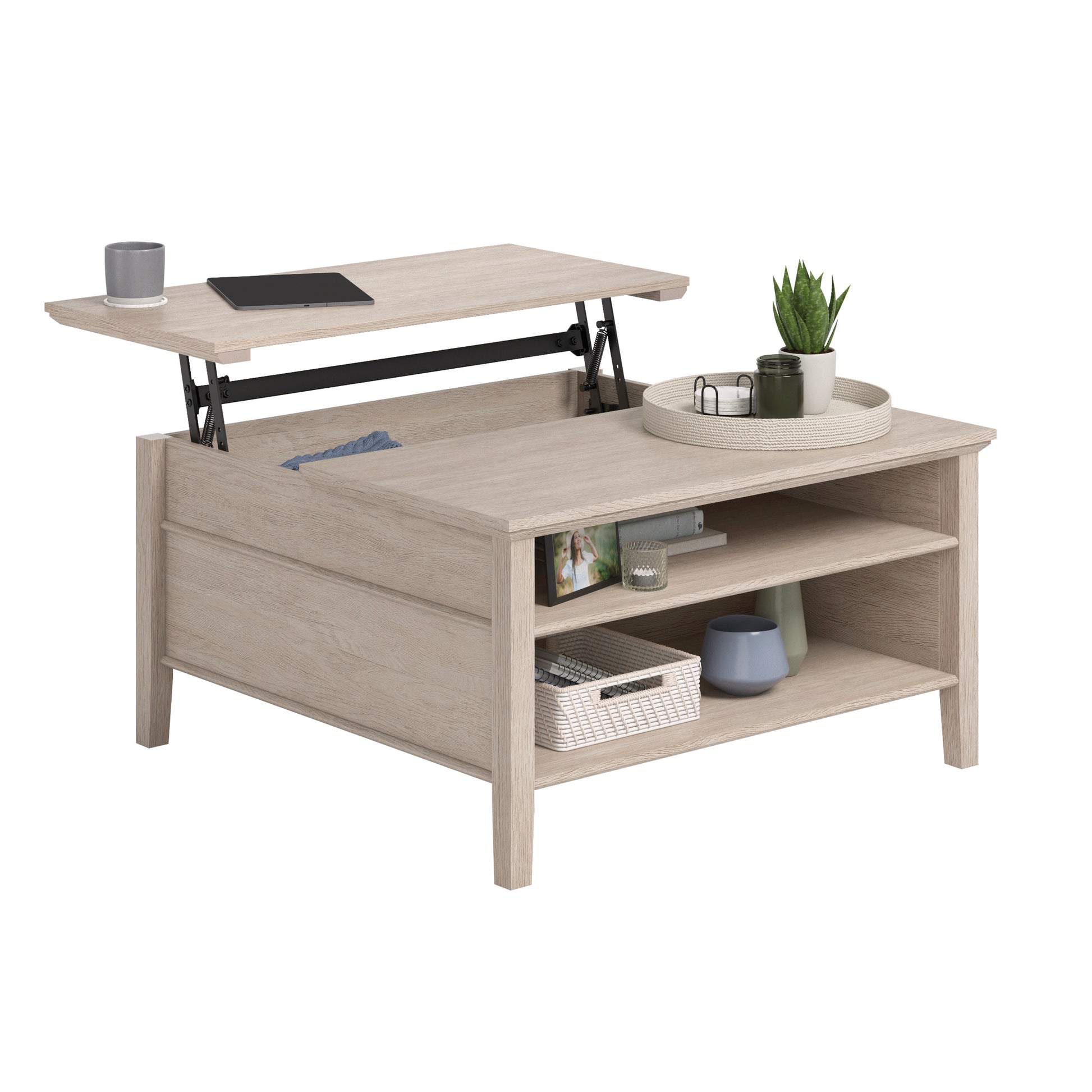 Brown Lift Top Coffee Table - 36" Rectangular for Living Room