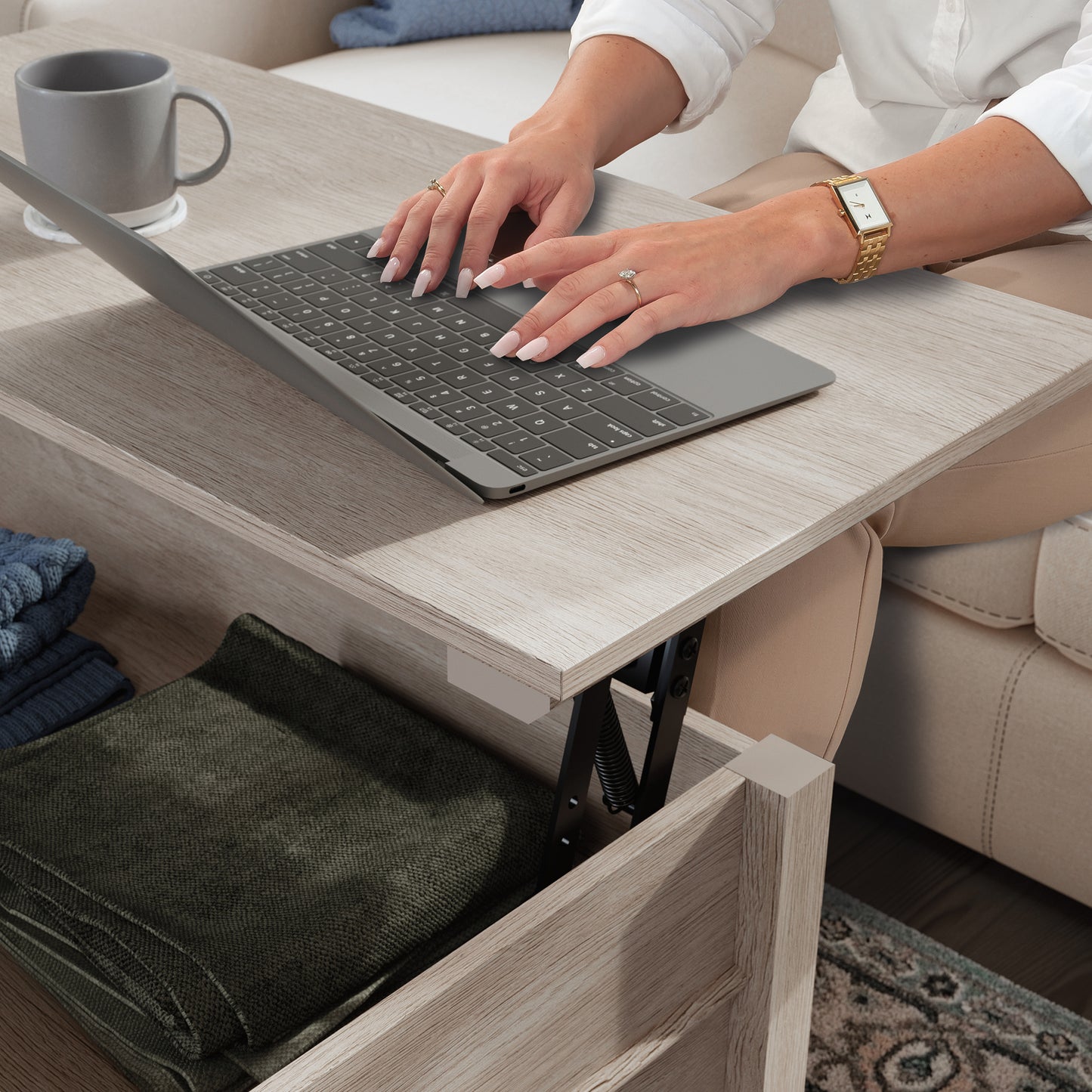 Brown Lift Top Coffee Table - 36" Rectangular for Living Room