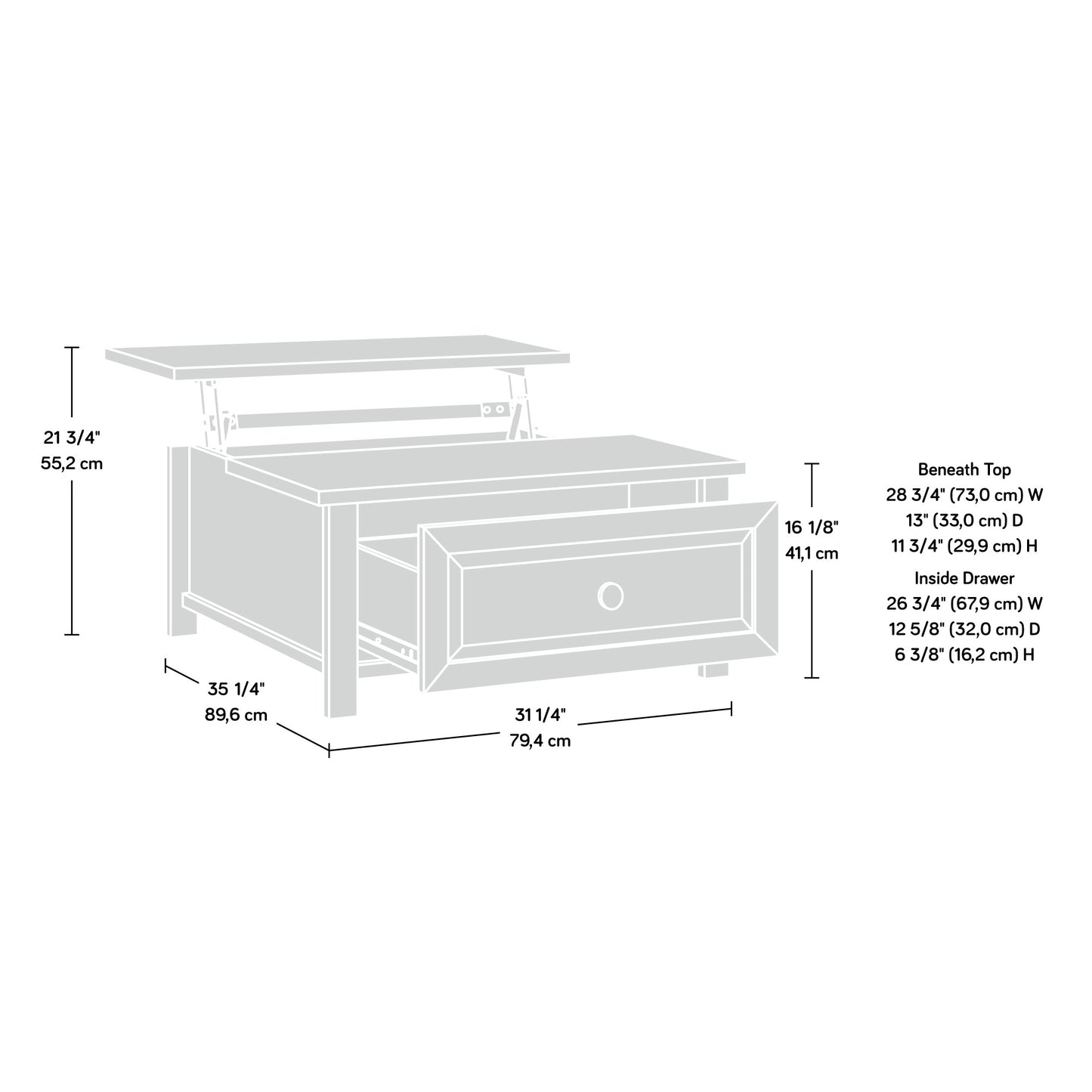 Lift-Top Coffee Table with Storage, Brown Finish