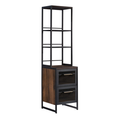 Narrow Bookcase with Modern Design, Brown Finish