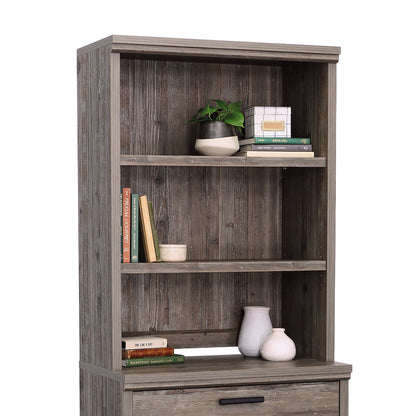 White Office Hutch with 2 Shelves - Brown Wood