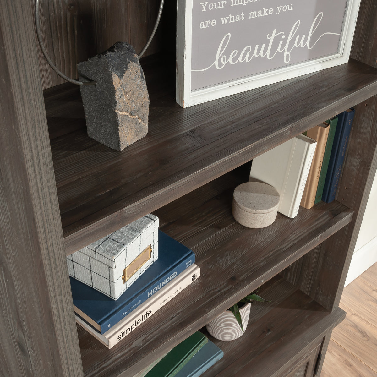 White Office Hutch with 2 Shelves - Brown Wood