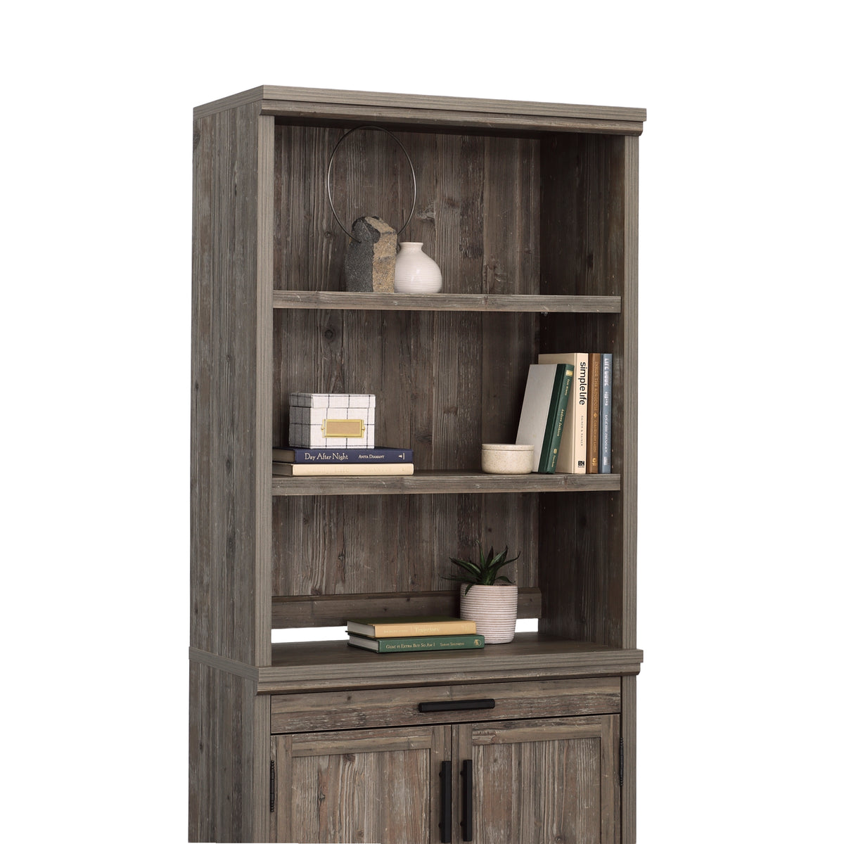 White Office Hutch with 2 Shelves - Brown Wood