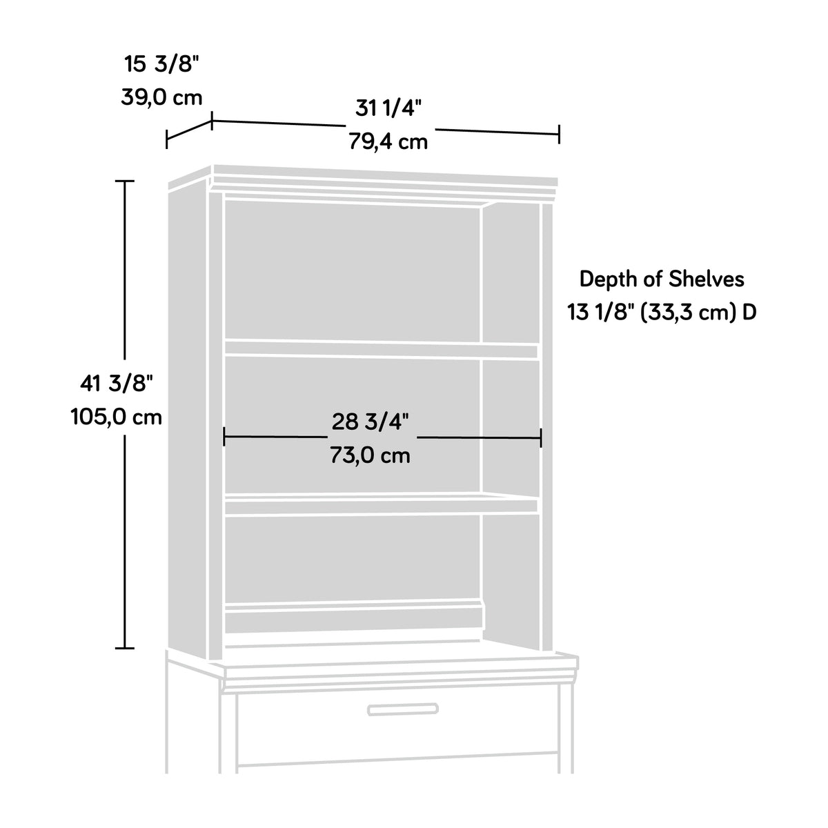 White Office Hutch with 2 Shelves - Brown Wood