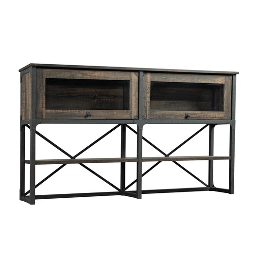 Hutch with Glass Doors and Adjustable Shelves, Brown finish