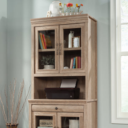 Brown Engineered Wood Office Accent Chest with Glass Doors