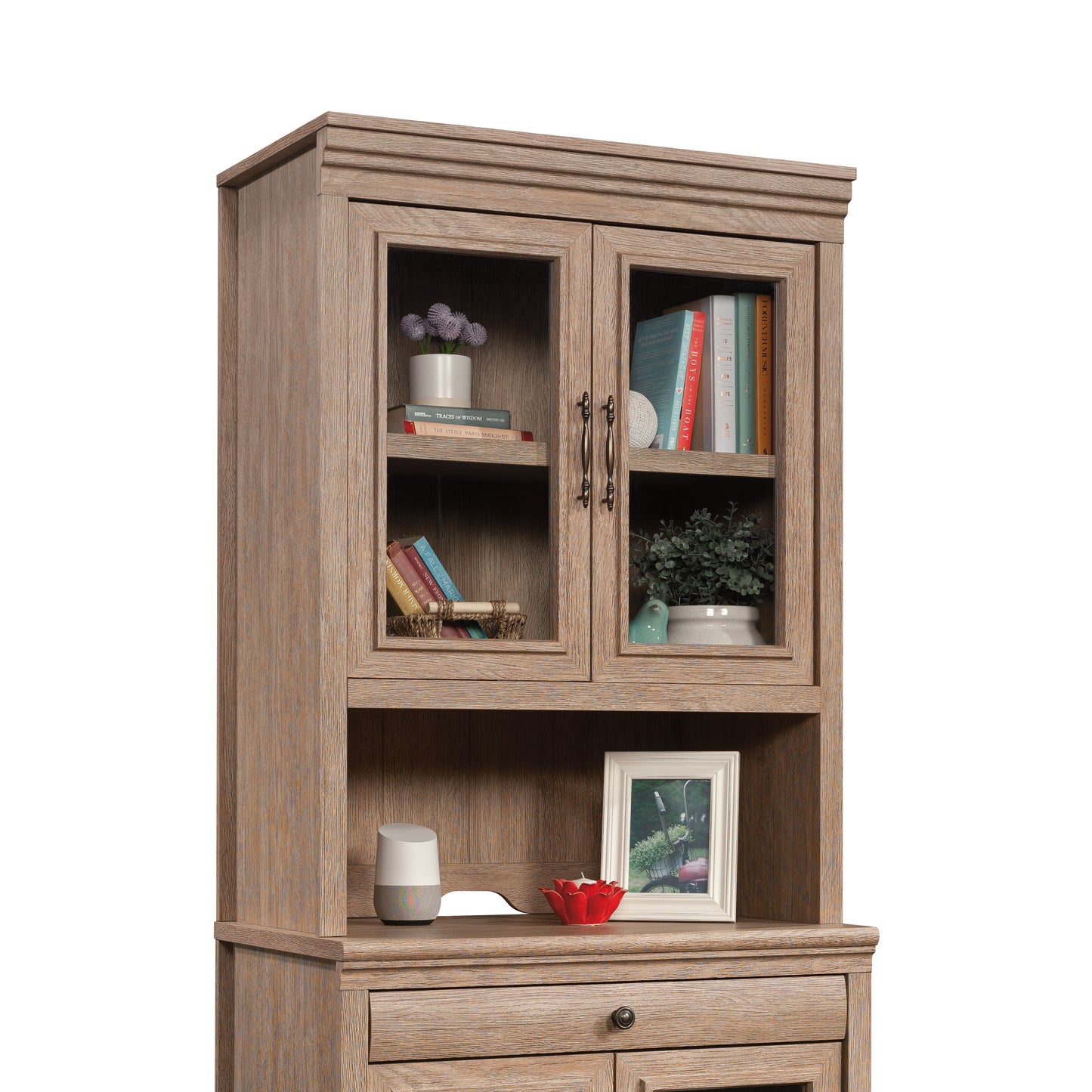 Brown Engineered Wood Office Accent Chest with Glass Doors