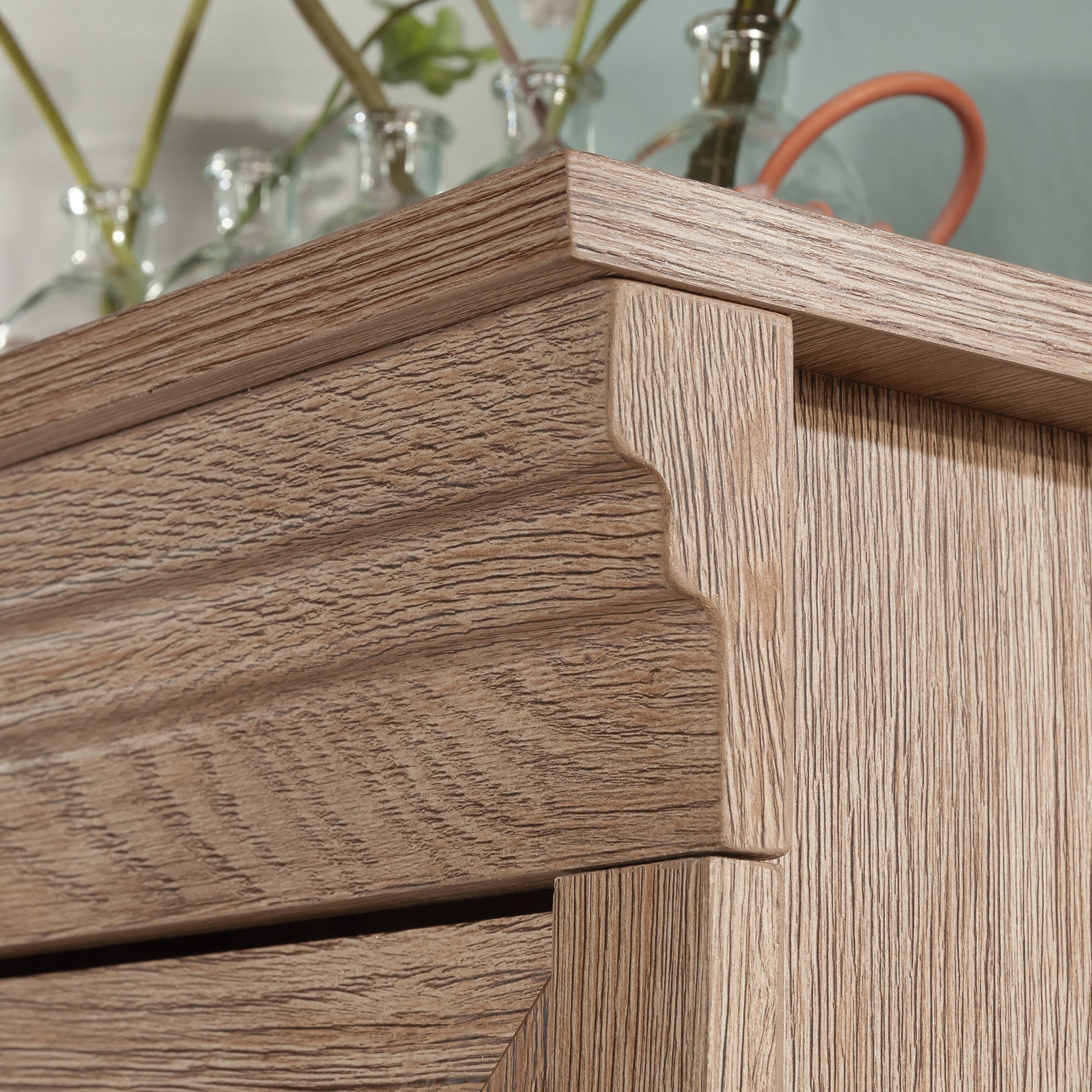 Brown Engineered Wood Office Accent Chest with Glass Doors