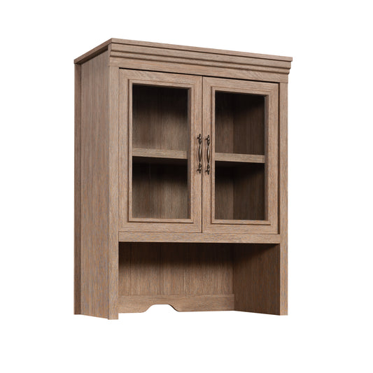 Library Hutch with Glass Doors, Brown finish